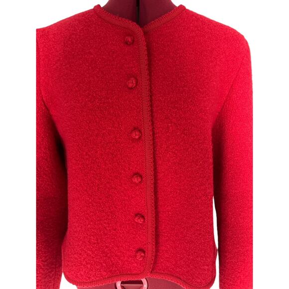Lands’ End Vintage Women’s Size 14‎ 100% Boiled Wool Sweater Jacket Red - Picture 4 of 5